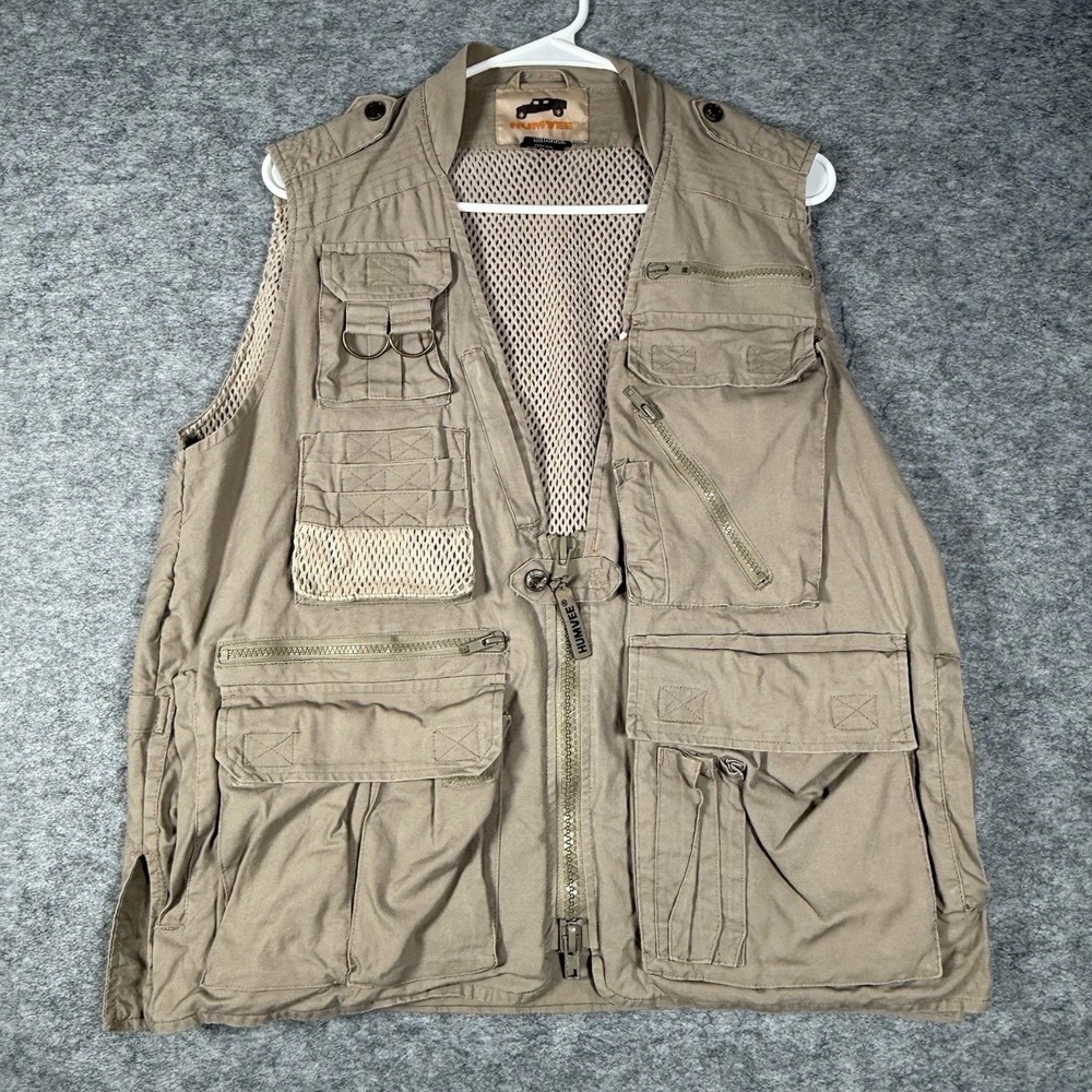 Humvee Safari Vest Mens S Multi-Pocket Utility Cotton Tan Solid